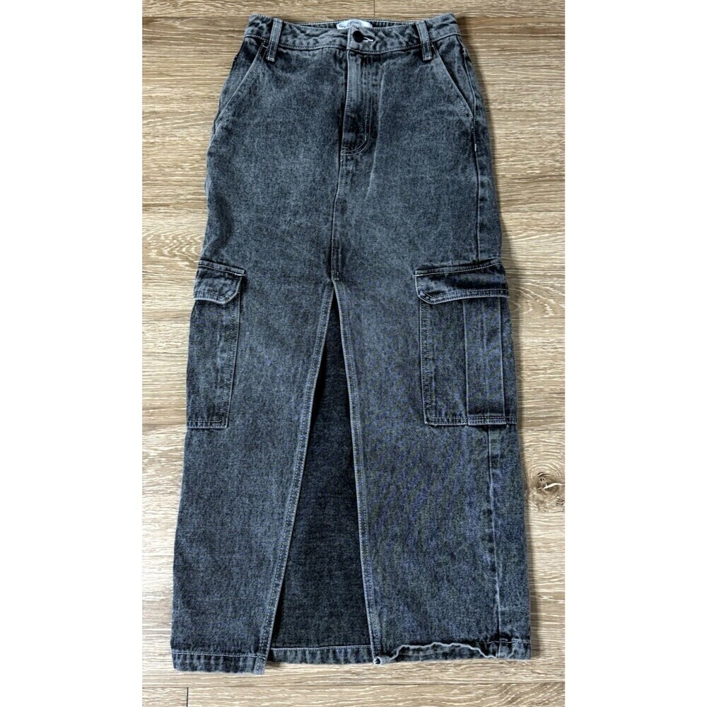 Women's  Jean Skirt A-Line Light Wash Faded Denim Long Maxi Modest pockets SZ 0